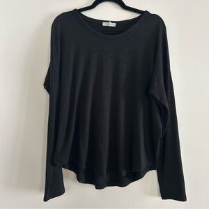 Rag & Bone Hudson Women’s Large Black Long Sleeve Top Scoop Neck Curved Hem Soft